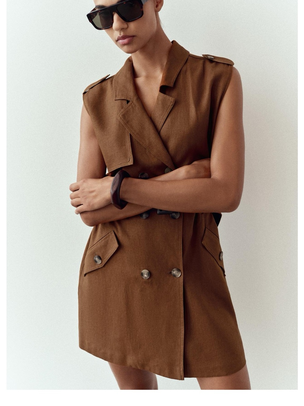 Zara Brown Sleeveless Double-Breasted Mini Dress